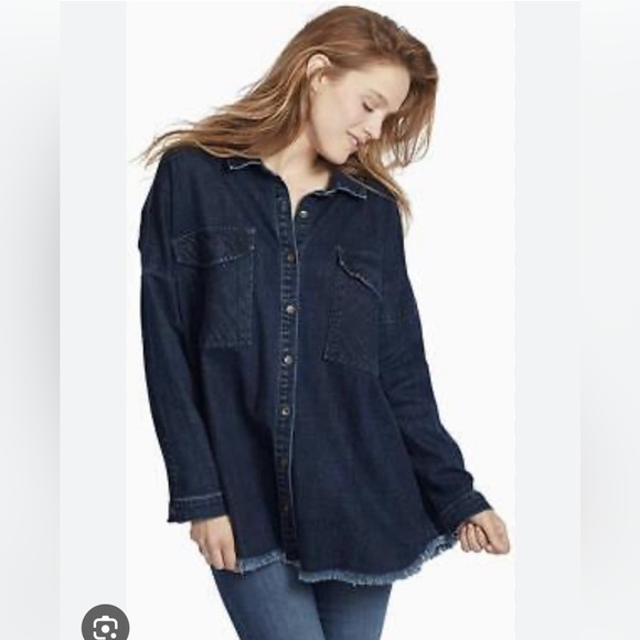 Ella Moss Women’s Audrey Fringe Hem Denim Box Shirt Size XS - Picture 1 of 16